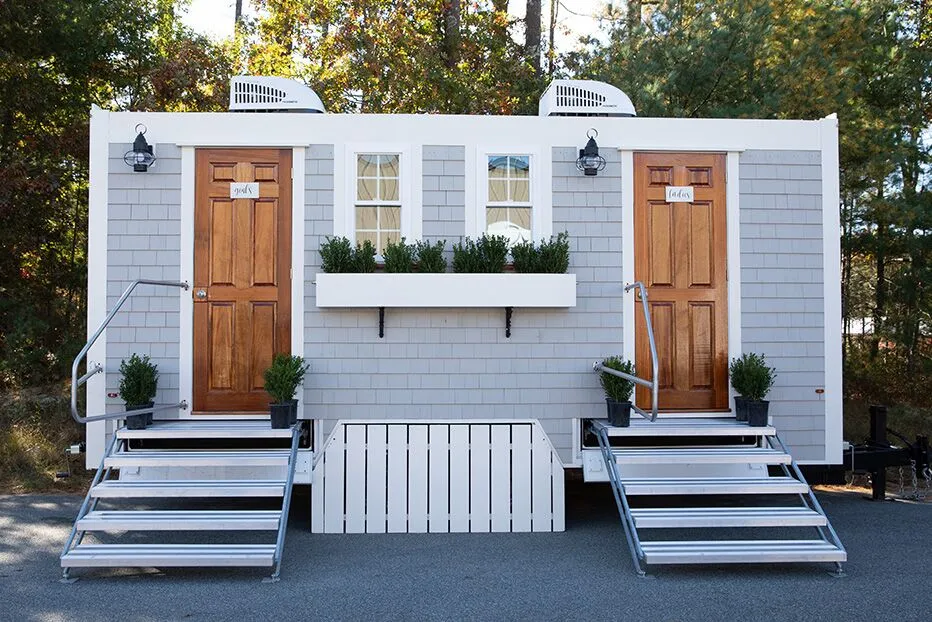 Wedding restroom units discretely staged at a venue in Rome, New York